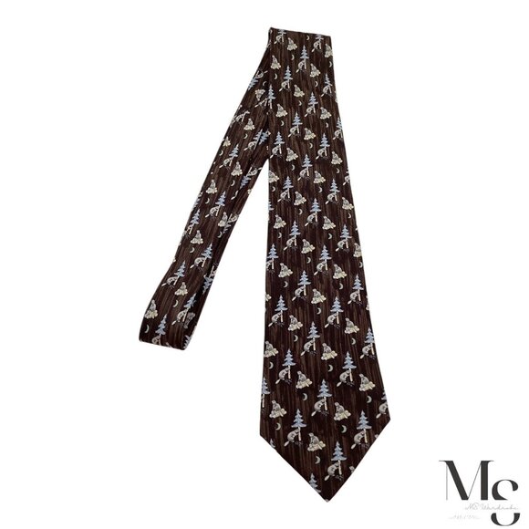 HERMES PARIS 7717 OA Brown Beavers At Night Print Silk Tie France W: 3.75" E.C - Picture 7 of 7